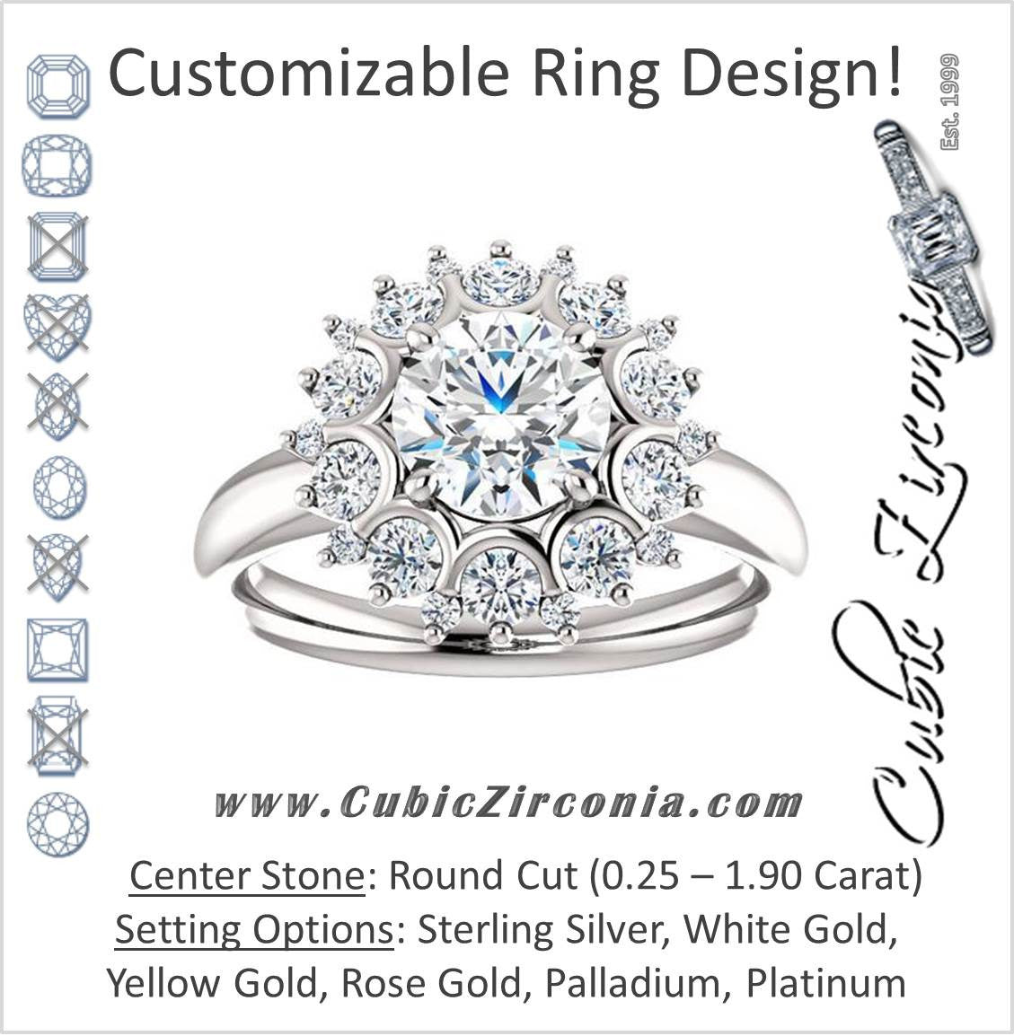 Cubic Zirconia Engagement Ring- The BettyJo (Customizable Round Cut featuring Cluster Accent Bouquet)