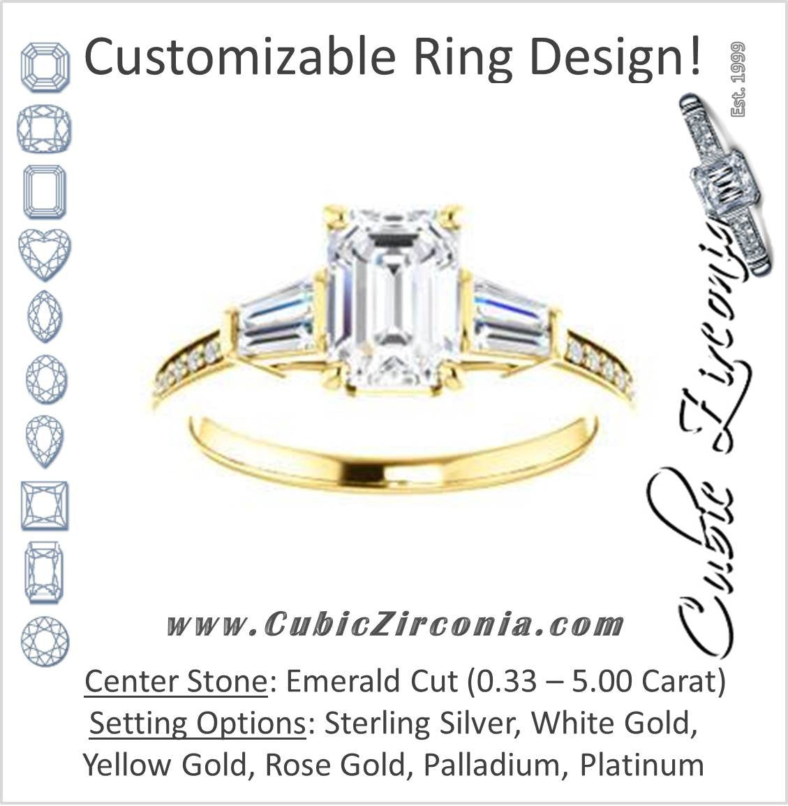 Cubic Zirconia Engagement Ring- The Bhakti (Customizable Enhanced 5-stone Emerald Cut Design with Thin Pavé Band)