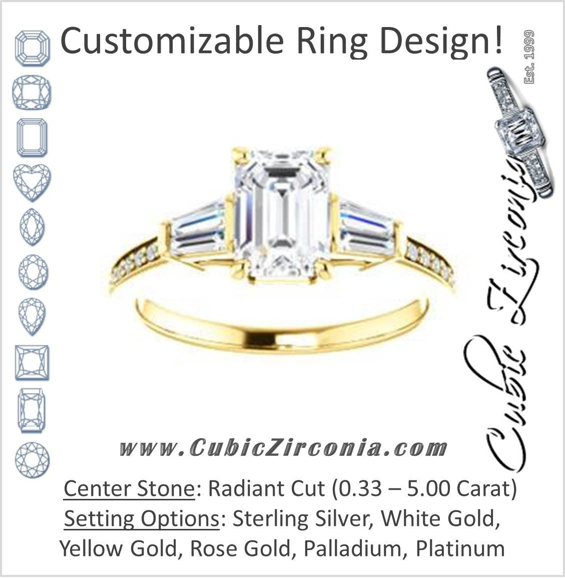 Cubic Zirconia Engagement Ring- The Bhakti (Customizable Enhanced 5-stone Radiant Cut Design with Thin Pavé Band)