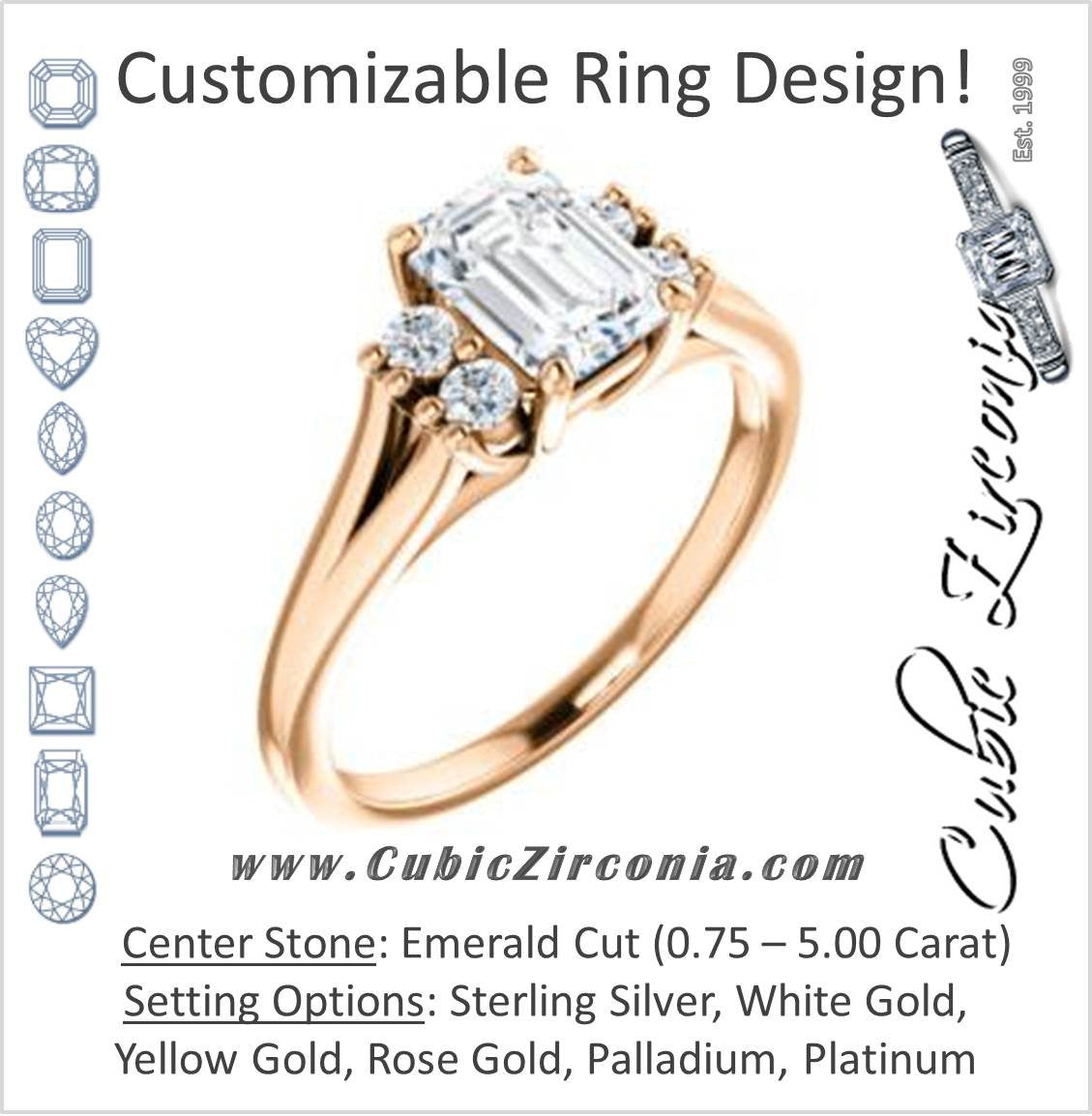 Cubic Zirconia Engagement Ring- The Bianca (Customizable 5-stone Cluster Style with Emerald Cut Center)