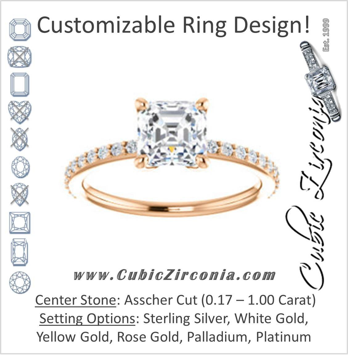 Cubic Zirconia Engagement Ring- The Blaire (Customizable Asscher Cut with Petite Pavé Band)