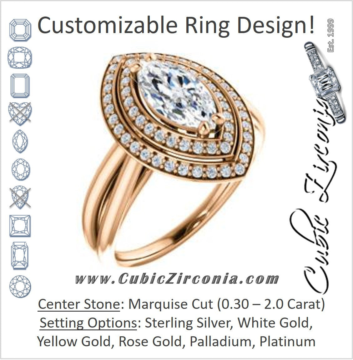 Cubic Zirconia Engagement Ring- The Brielle (Customizable Marquise Cut Cathedral Double-Halo with Curved Split-Band)