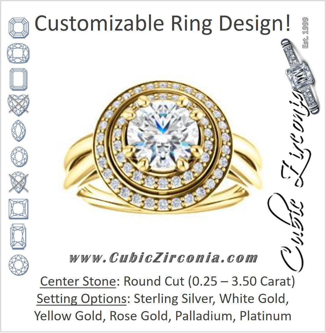 Cubic Zirconia Engagement Ring- The Brielle (Customizable Round Cut Cathedral Double-Halo with Curved Split-Band)