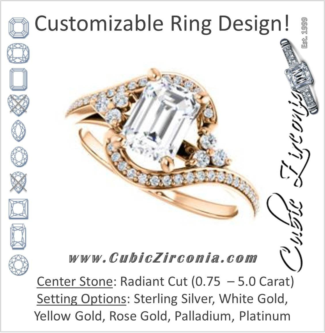 Cubic Zirconia Engagement Ring- The Candie (Customizable Radiant Cut with Artisan Bypass Pavé and 7-stone Cluster)