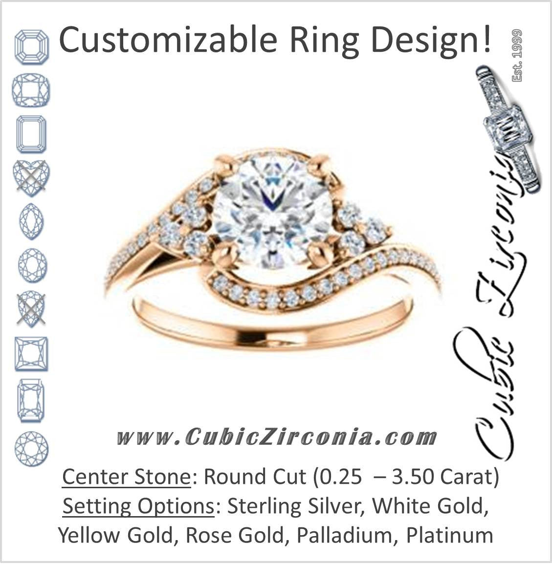 Cubic Zirconia Engagement Ring- The Candie (Customizable Round Cut with Artisan Bypass Pavé and 7-stone Cluster)