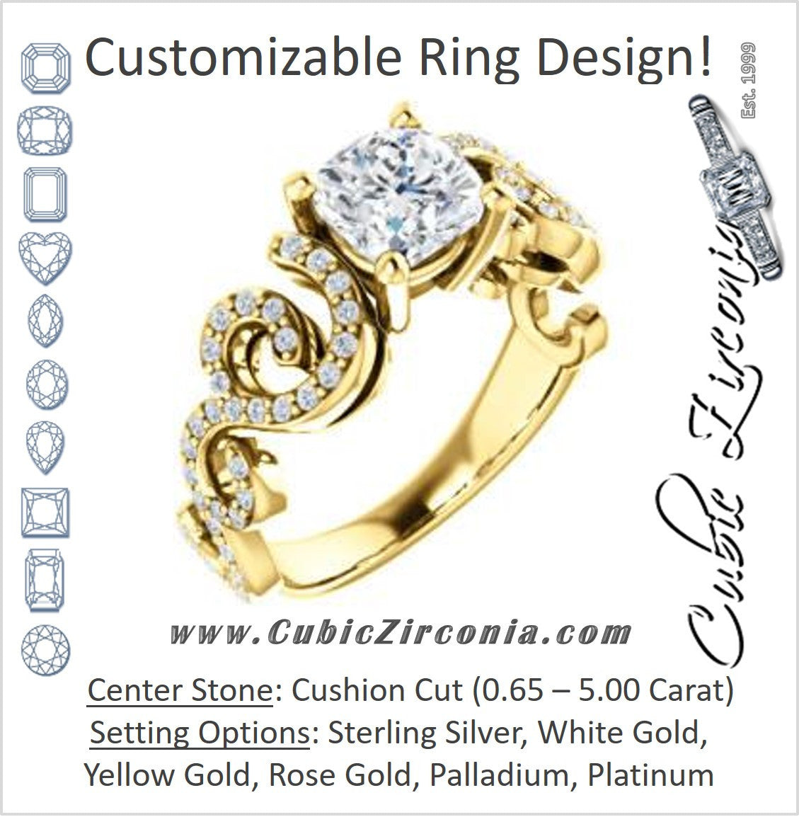 Cubic Zirconia Engagement Ring- The Carla (Customizable Cushion Cut Split-Band Curves)