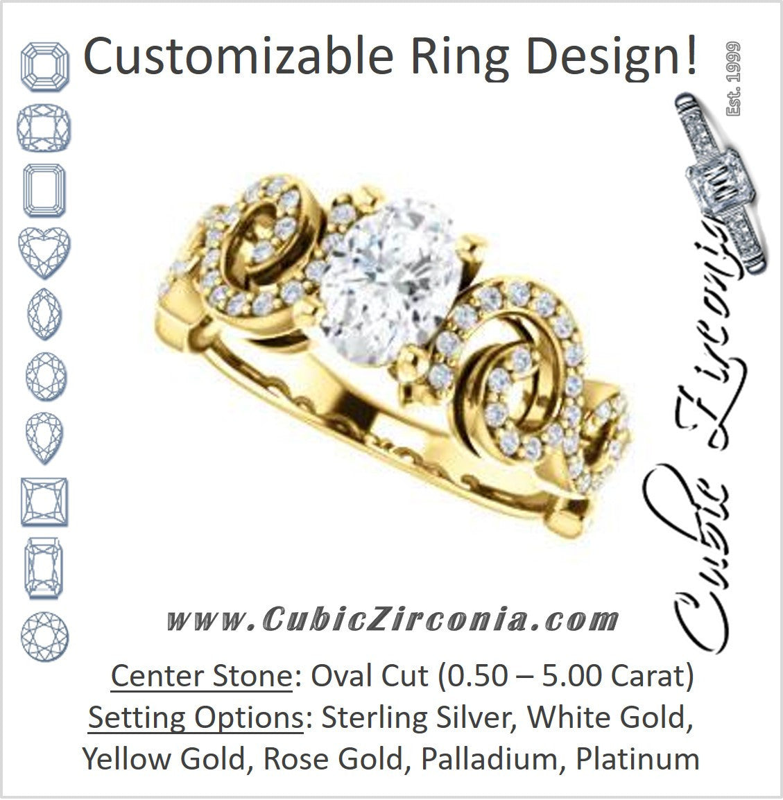 Cubic Zirconia Engagement Ring- The Carla (Customizable Oval Cut Split-Band Curves)