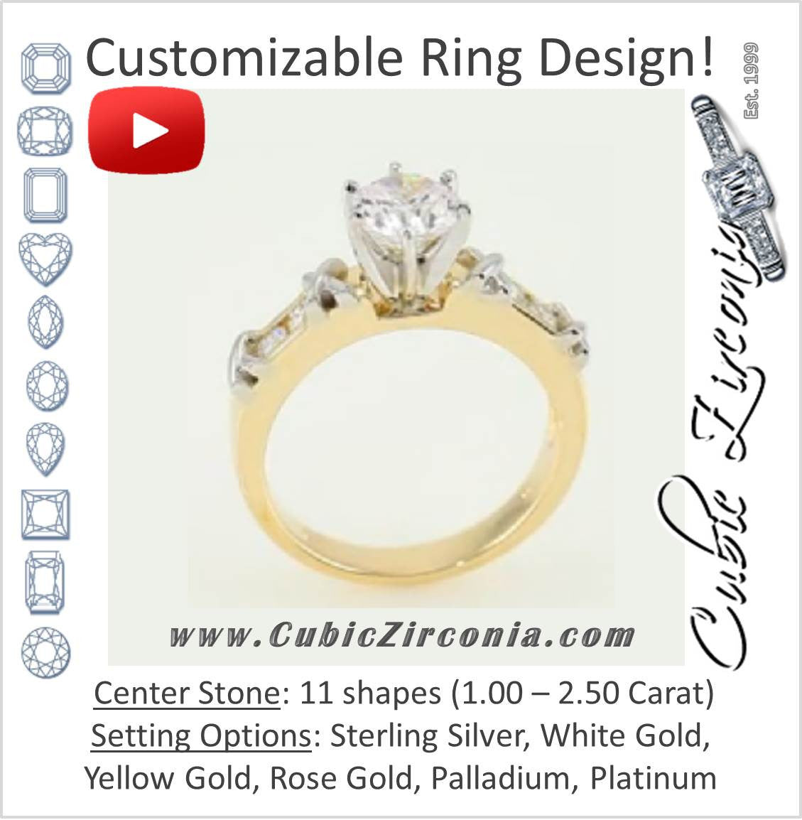 Cubic Zirconia Engagement Ring- The Cathy (Customizable 5-Stone with Braided Two-Tone Accents)
