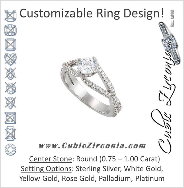 Cubic Zirconia Engagement Ring- The Liv Christina (Round Tiara-themed Split-Band with Pave)