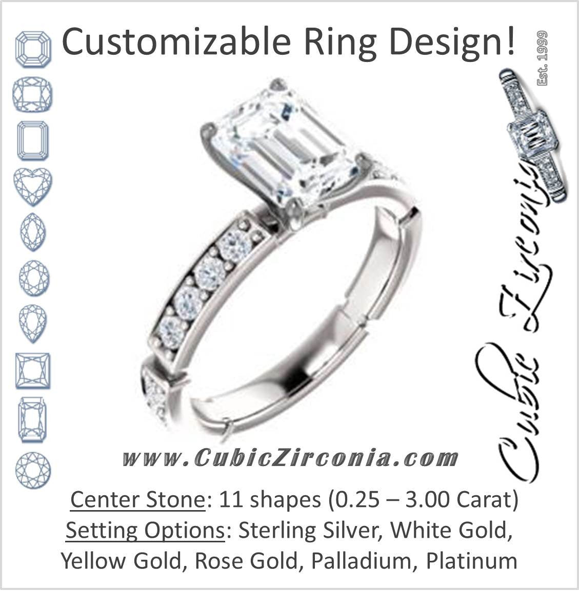 Cubic Zirconia Engagement Ring- The Eleanor (Customizable Center with Large Round Cut Accents in Segmented Band)