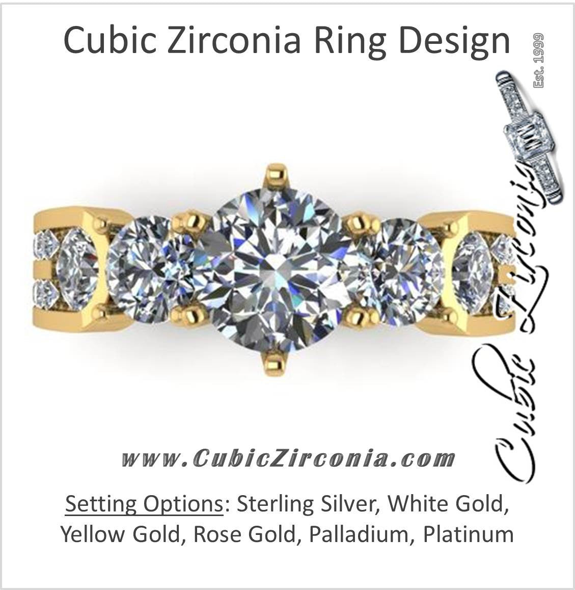 Cubic Zirconia Engagement Ring- The Emilienne (Five-Stone Round Cut Dual Channel)