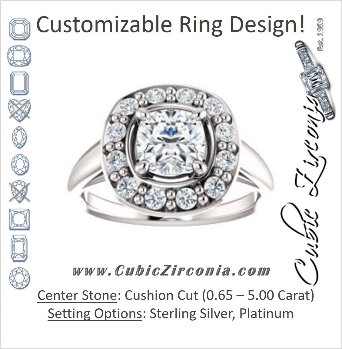 Cubic Zirconia Engagement Ring- The Esperanza (Customizable Cathedral-set Cushion Cut Style with Large Cluster Halo Accents and Tapered Band)