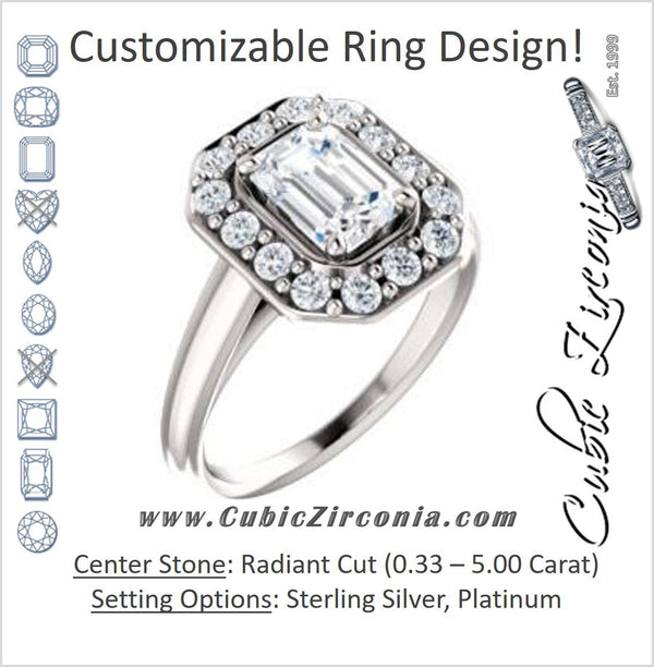Cubic Zirconia Engagement Ring- The Esperanza (Customizable Cathedral-set Radiant Cut Style with Large Cluster Halo Accents and Tapered Band)