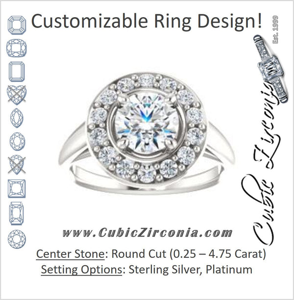 Cubic Zirconia Engagement Ring- The Esperanza (Customizable Cathedral-set Round Cut Style with Large Cluster Halo Accents and Tapered Band)