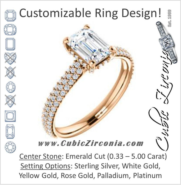 Cubic Zirconia Engagement Ring- The Fatima (Customizable Emerald Cut Center with Triple Pavé Band)
