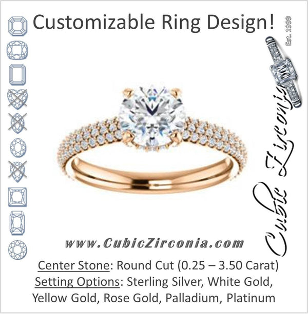 Cubic Zirconia Engagement Ring- The Fatima (Customizable Round Cut Center with Triple Pavé Band)
