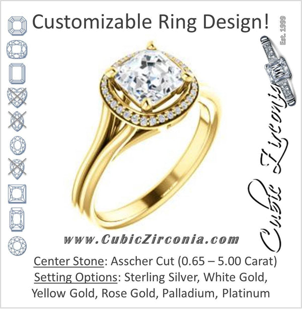 Cubic Zirconia Engagement Ring- The Jaci (Customizable Cathedral-set Asscher Cut Design with Split-Band and Halo Accents)