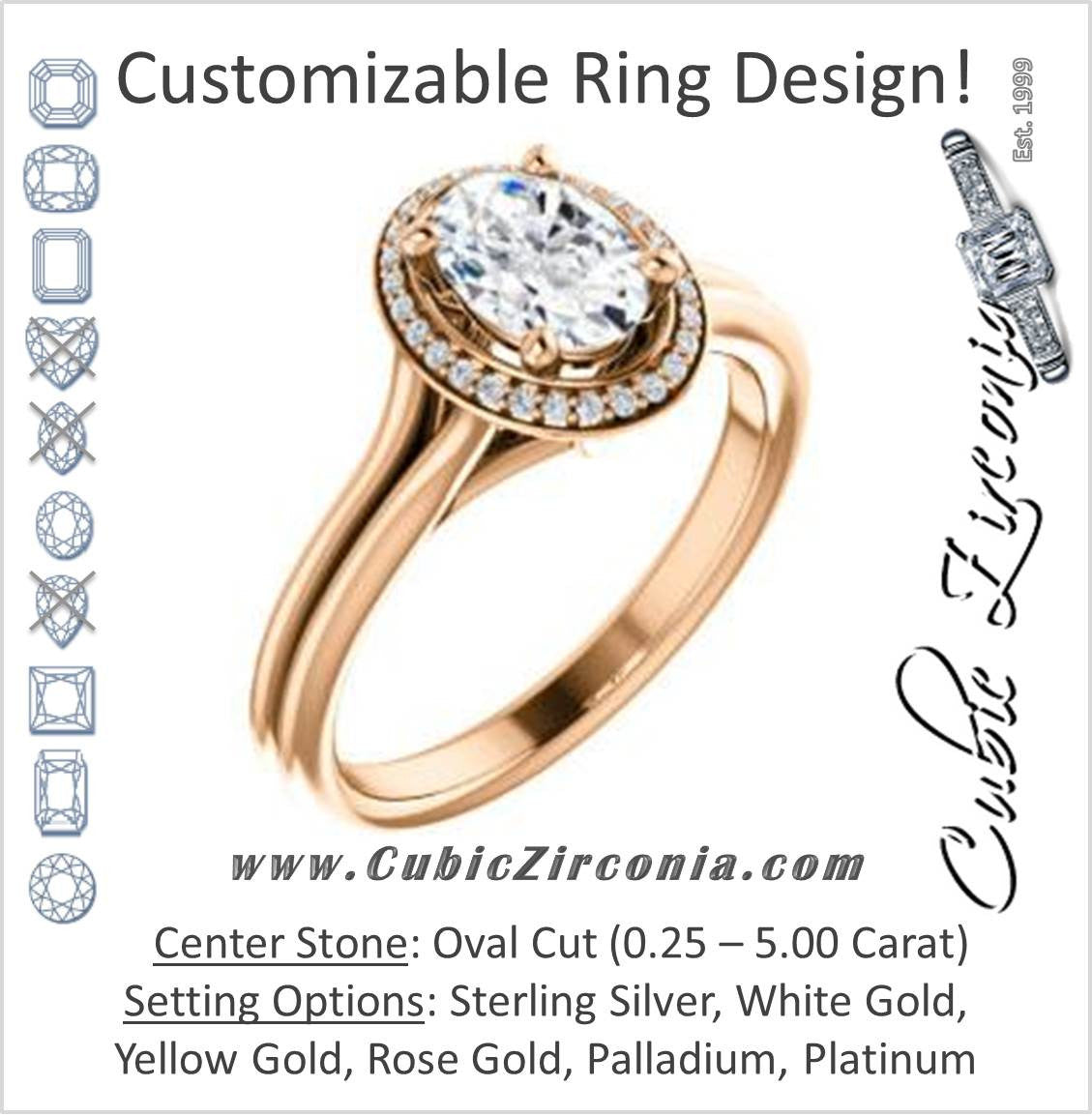 Cubic Zirconia Engagement Ring- The Jaci (Customizable Cathedral-set Oval Cut Design with Split-Band and Halo Accents)