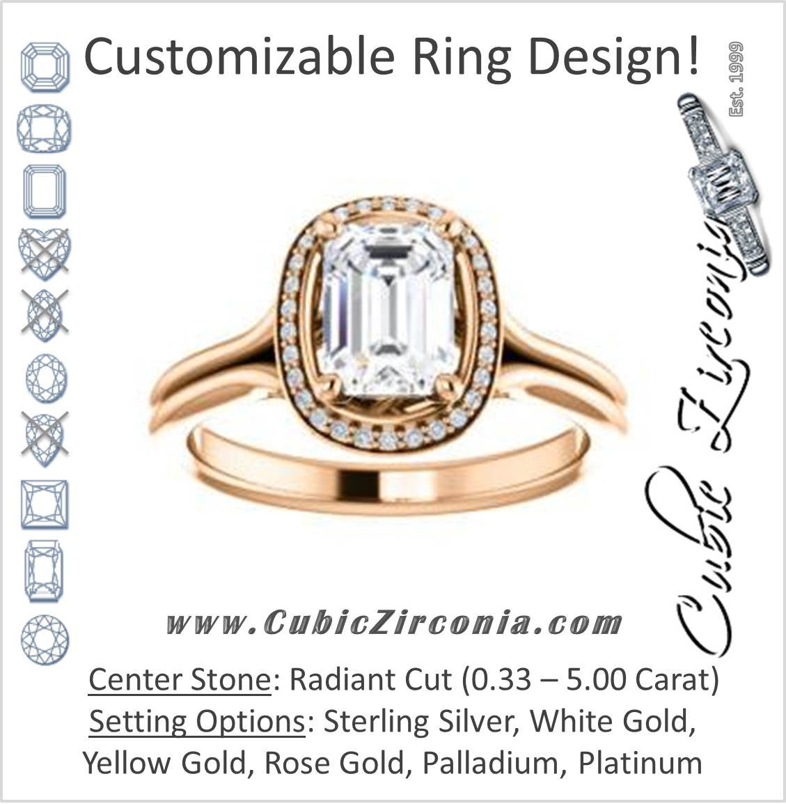 Cubic Zirconia Engagement Ring- The Jaci (Customizable Cathedral-set Radiant Cut Design with Split-Band and Halo Accents)