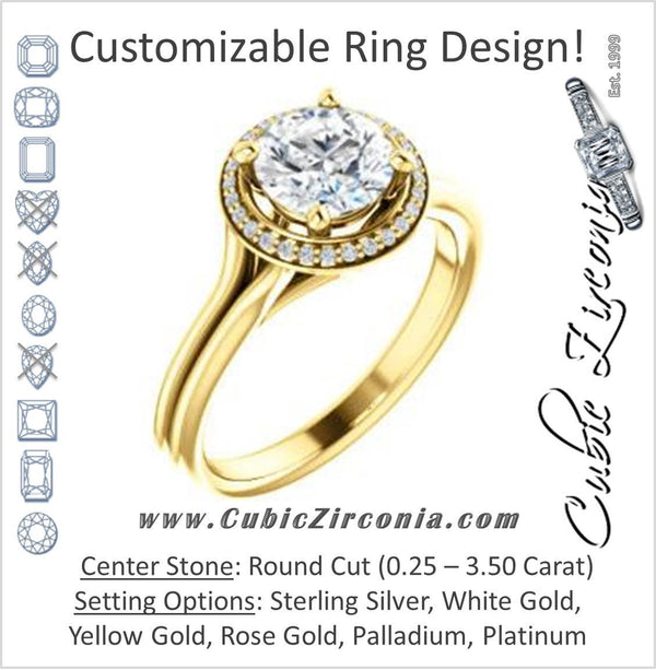 Cubic Zirconia Engagement Ring- The Jaci (Customizable Cathedral-set Round Cut Design with Split-Band and Halo Accents)
