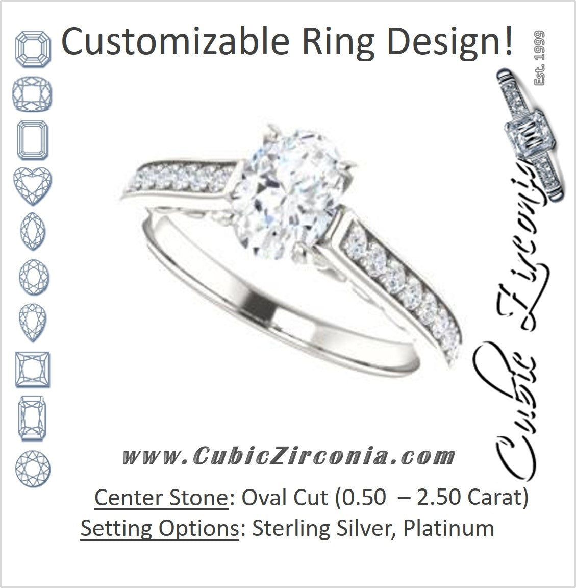 Cubic Zirconia Engagement Ring- The Jamiyah (Customizable Oval Cut Design with Decorative Trellis Engraving and Pavé Band)