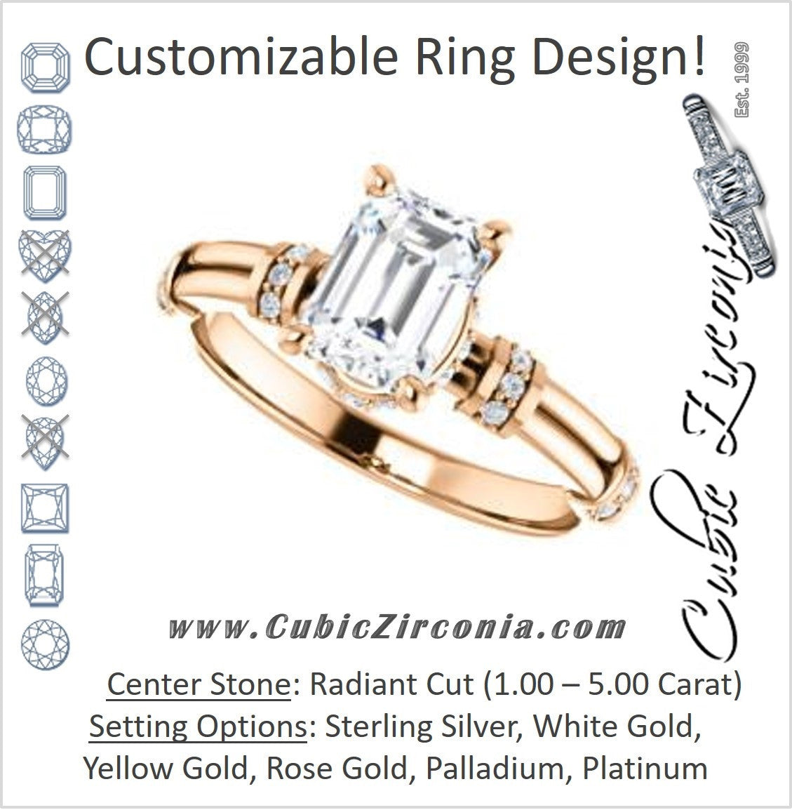 Cubic Zirconia Engagement Ring- The Jayla (Customizable Radiant Cut Style with Under-Halo & Horizontal Band Accents)