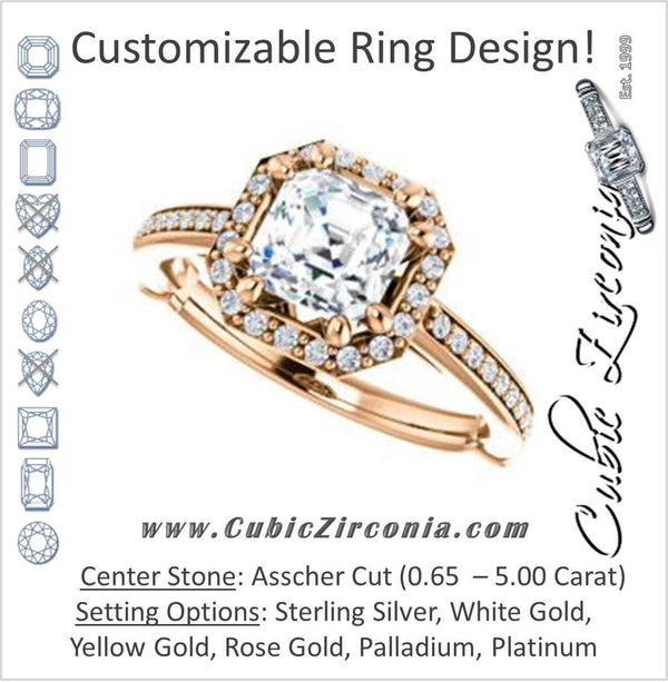 Cubic Zirconia Engagement Ring- The Jessika (Customizable Cathedral-set Asscher Cut Design with Halo and Thin Pavé Band)