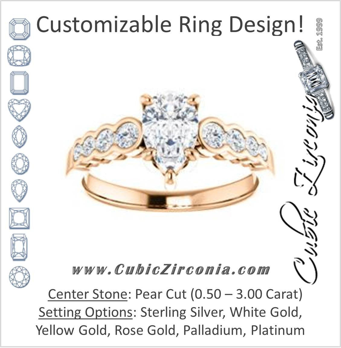 Cubic Zirconia Engagement Ring- The Jhenny (Customizable Pear Cut 9-Stone Design with Round Bezel Accents)