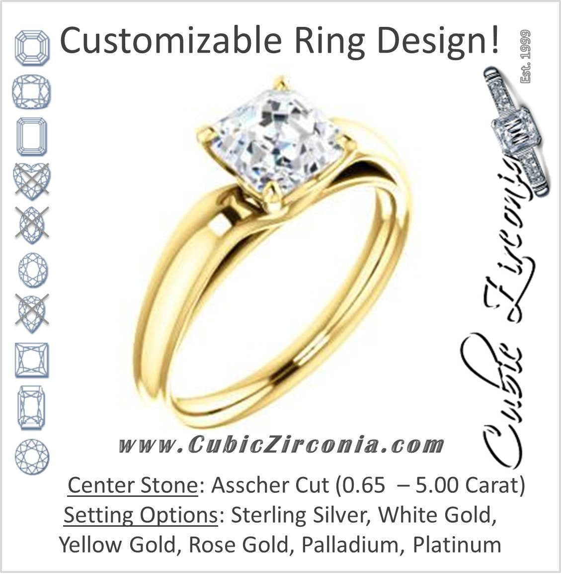 Cubic Zirconia Engagement Ring- The Johnnie (Customizable Cathedral-set Asscher Cut Solitaire with Decorative Prong Basket)