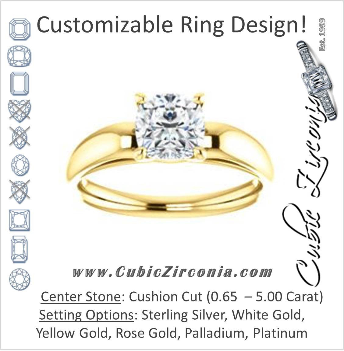 Cubic Zirconia Engagement Ring- The Johnnie (Customizable Cathedral-set Cushion Cut Solitaire with Decorative Prong Basket)