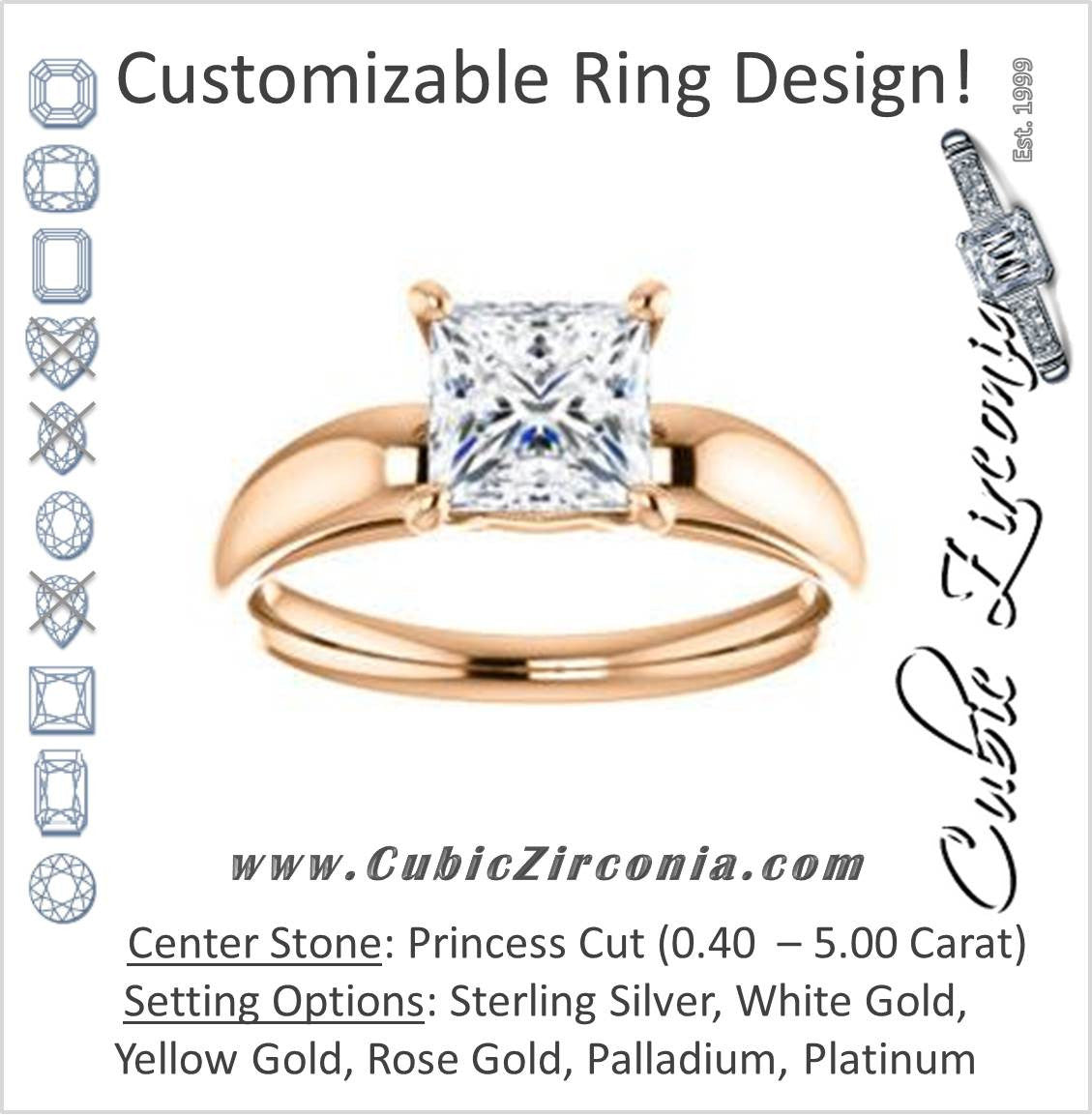 Cubic Zirconia Engagement Ring- The Johnnie (Customizable Cathedral-set Princess Cut Solitaire with Decorative Prong Basket)