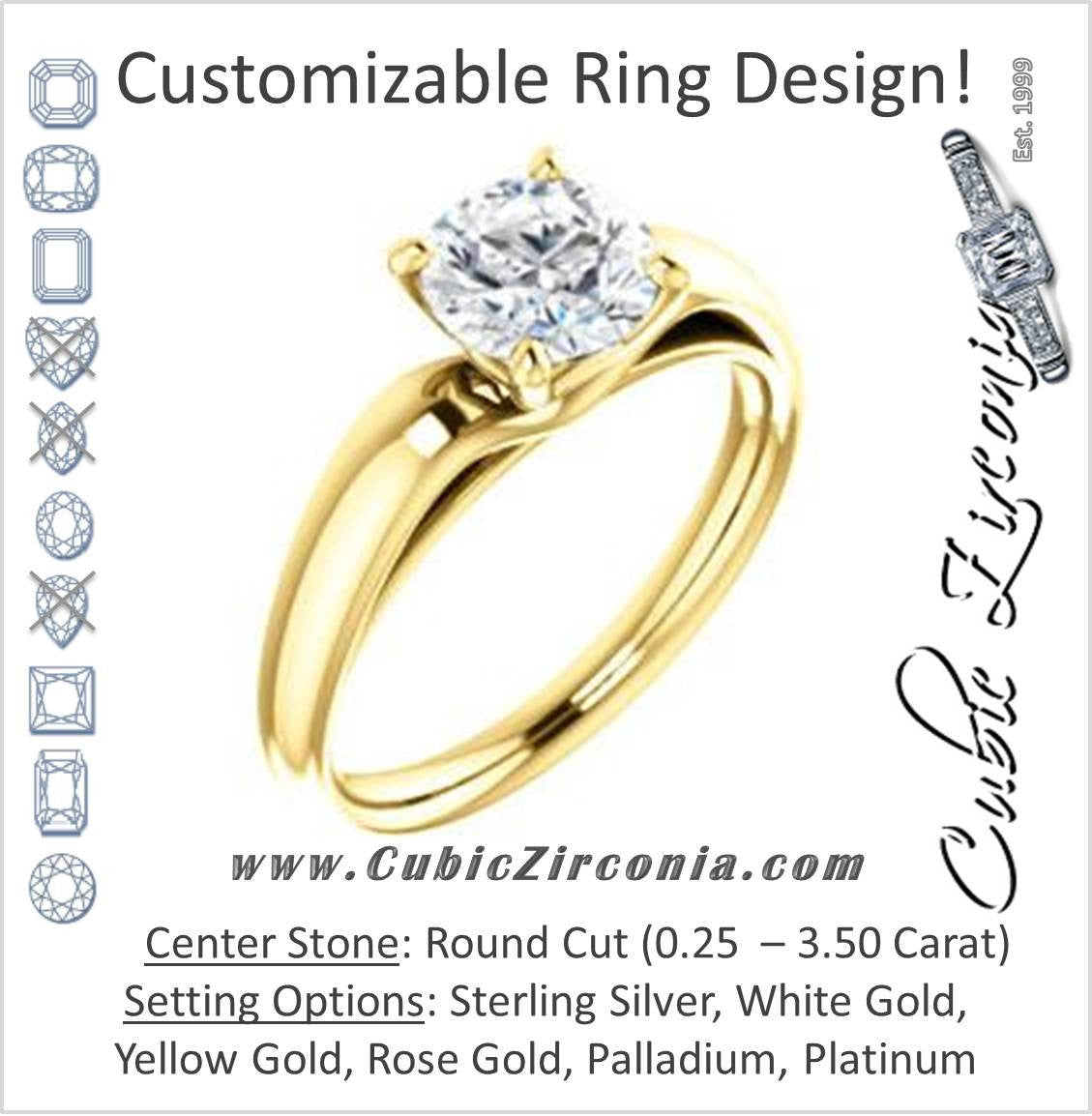 Cubic Zirconia Engagement Ring- The Johnnie (Customizable Cathedral-set Round Cut Solitaire with Decorative Prong Basket)