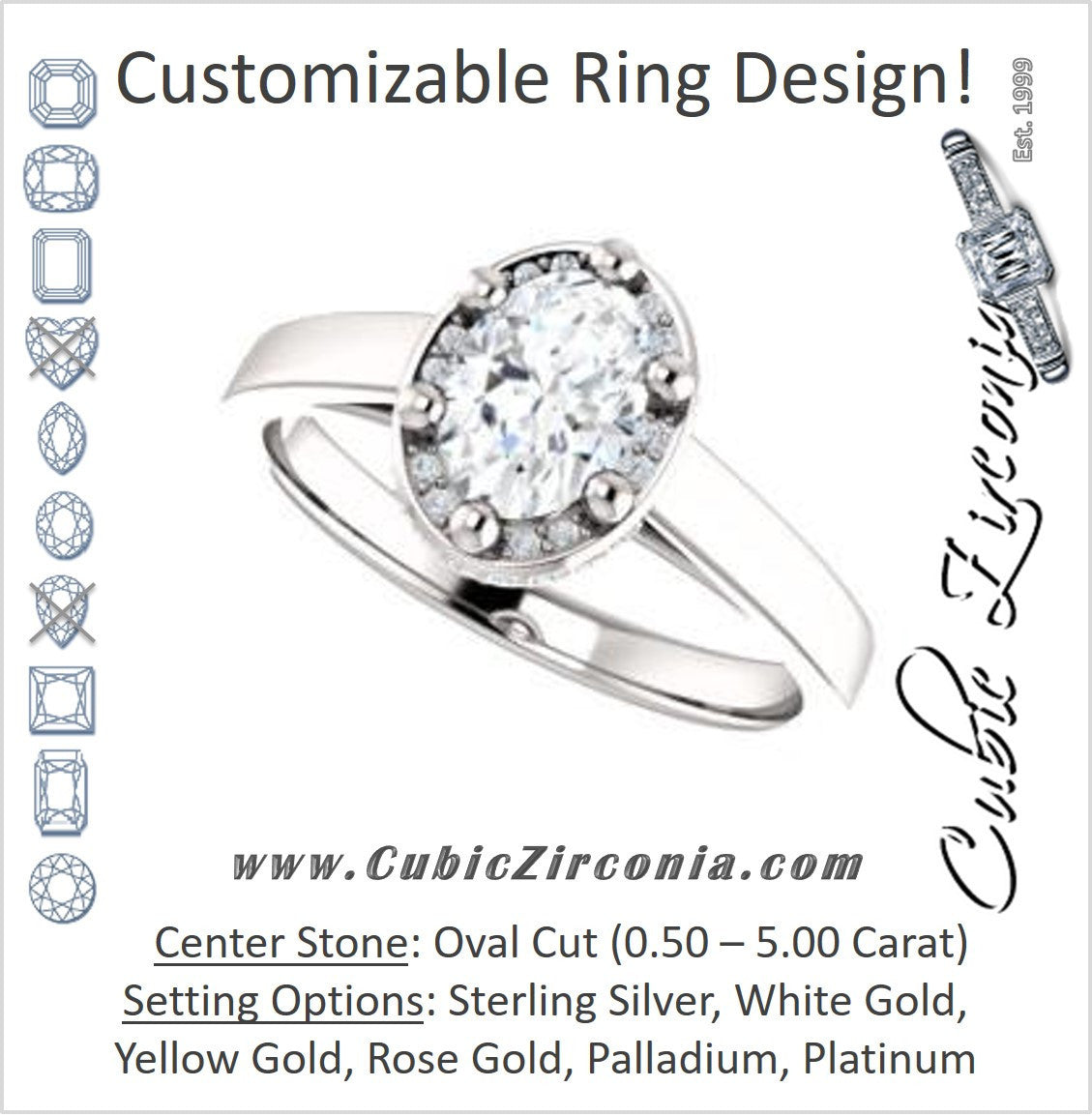 Cubic Zirconia Engagement Ring- The Juana (Customizable Cathedral-raised Oval Cut Design with Halo Accents and Under-Halo Style)