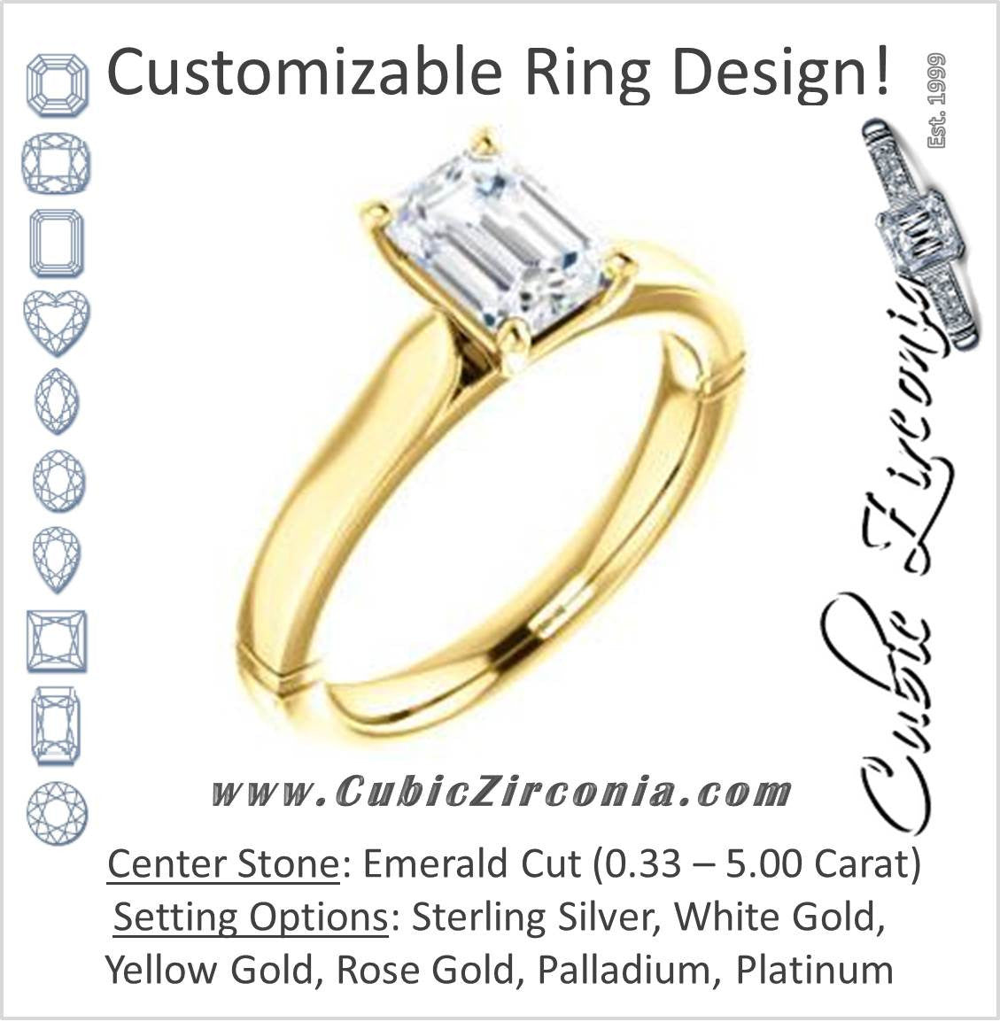 Cubic Zirconia Engagement Ring- The Kaela (Customizable Emerald Cut Solitaire with Stackable Band)