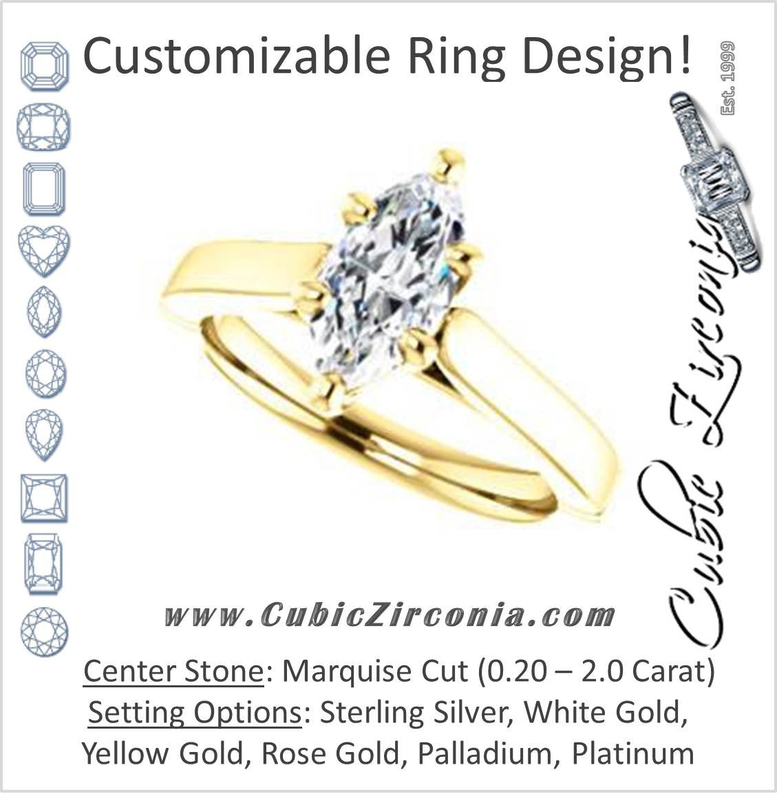 Cubic Zirconia Engagement Ring- The Kaela (Customizable Marquise Cut Solitaire with Stackable Band)