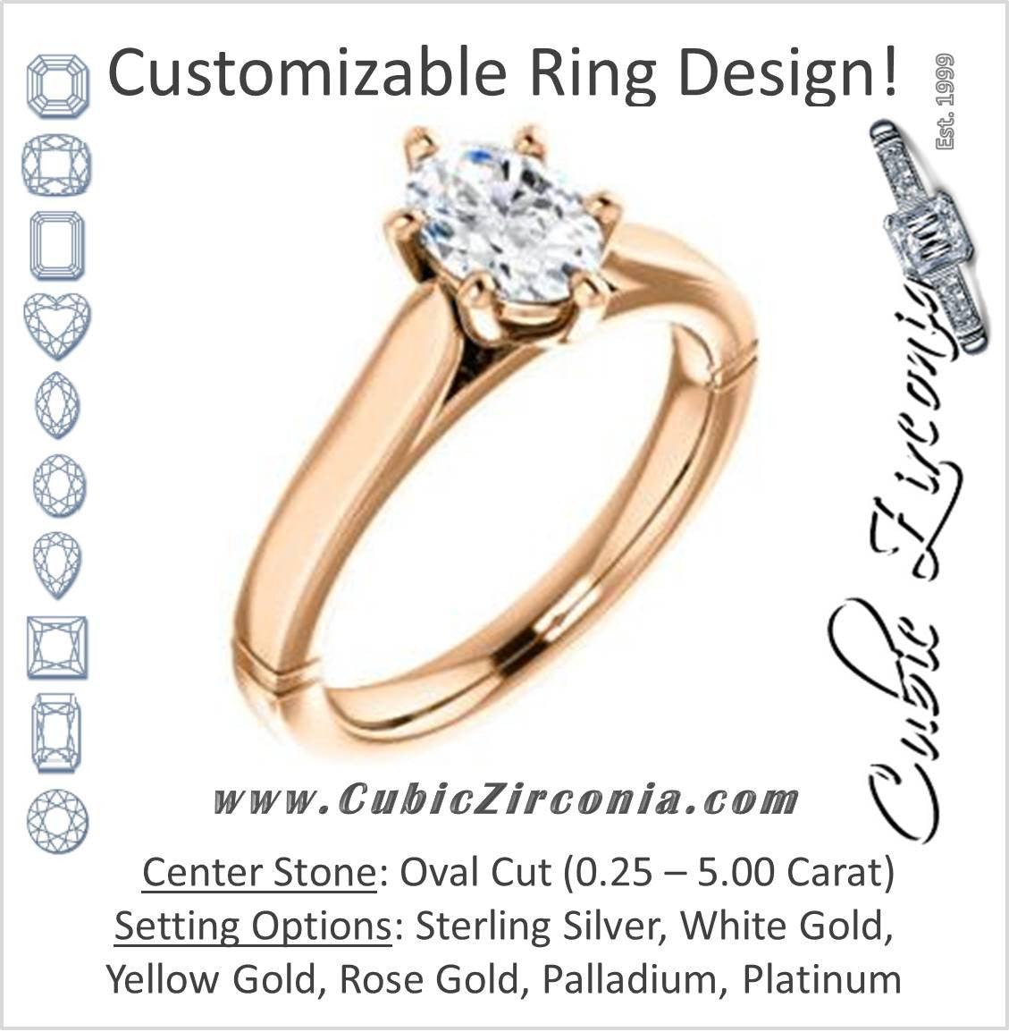 Cubic Zirconia Engagement Ring- The Kaela (Customizable Oval Cut Solitaire with Stackable Band)