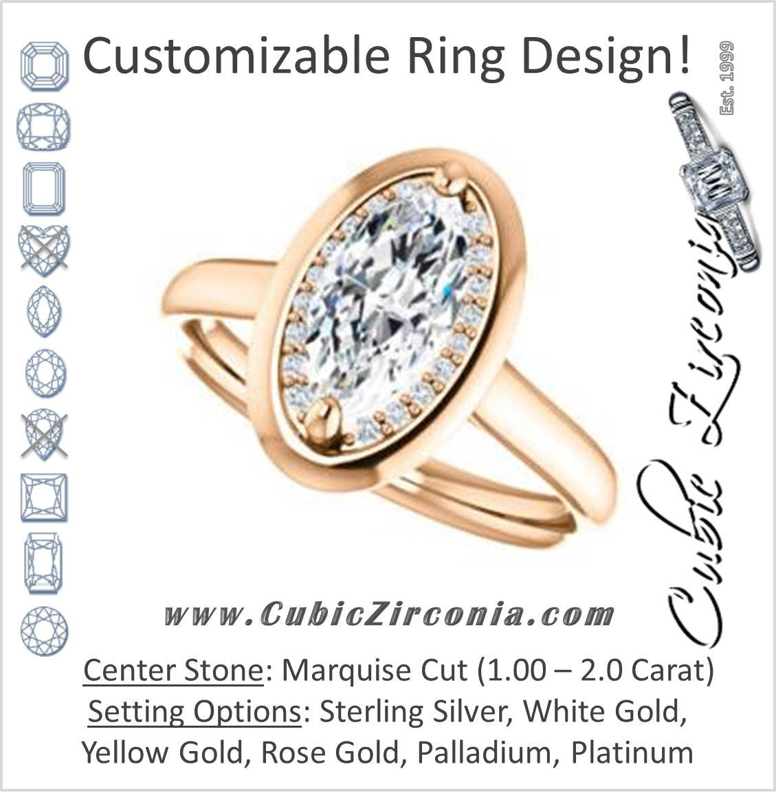 Cubic Zirconia Engagement Ring- The Kajal (Marquise Cut Tapered Faux Bezel Halo)