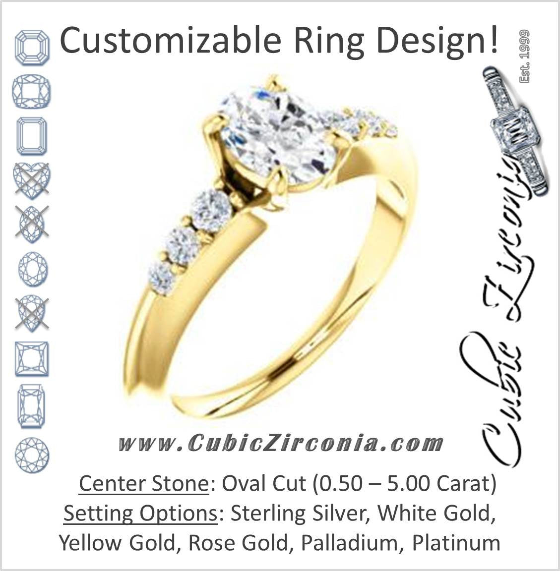 Cubic Zirconia Engagement Ring- The Karyn Nya (Customizable 7-stone Oval Cut style with Tapered Band & Round Prong-set Accents)