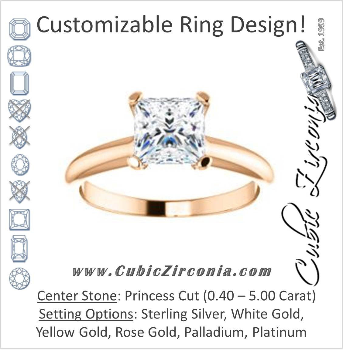 Cubic Zirconia Engagement Ring- The Kathleen (Customizable Princess Cut Solitaire)