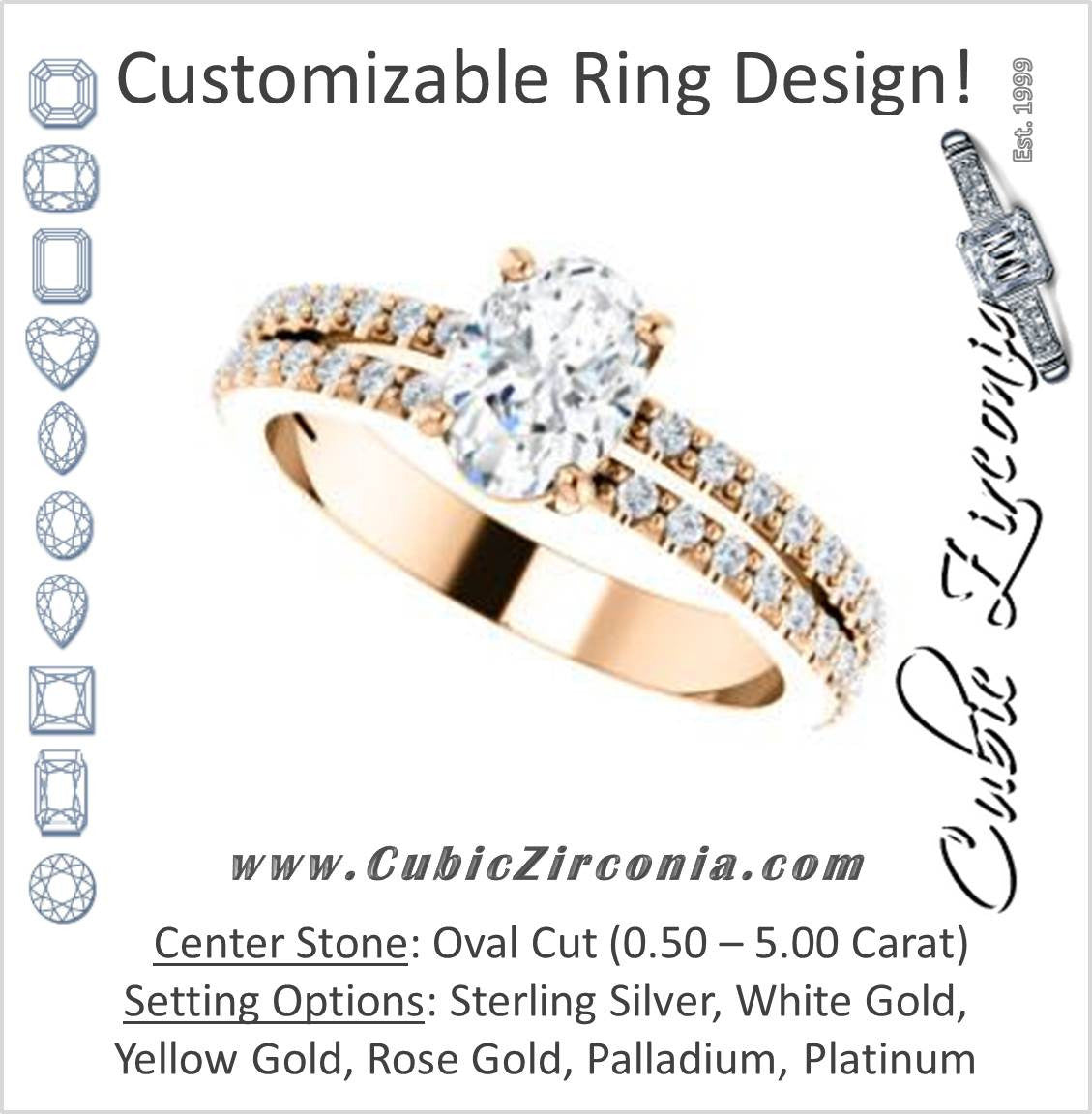 Cubic Zirconia Engagement Ring- The Kathryn  (Customizable Oval with Split Band & Round Pave Accents)