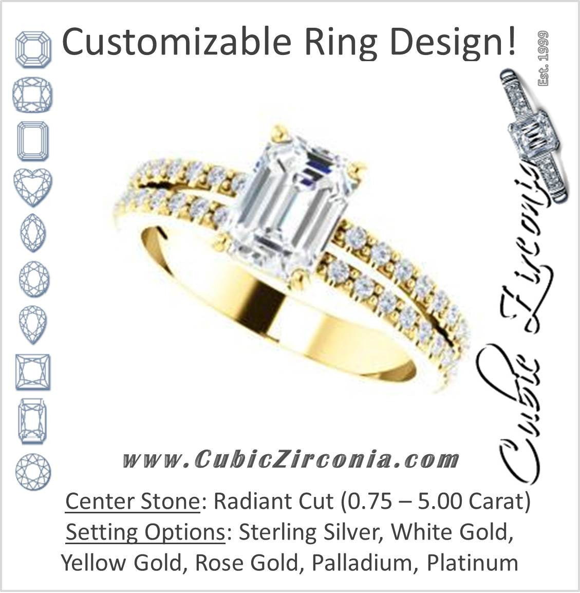 Cubic Zirconia Engagement Ring- The Kathryn  (Customizable Radiant with Split Band & Round Pave Accents)