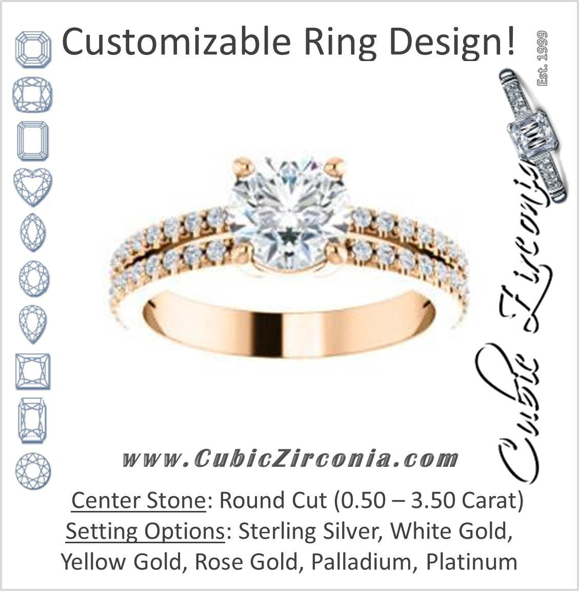 Cubic Zirconia Engagement Ring- The Kathryn  (Customizable Round with Split Band & Round Pave Accents)