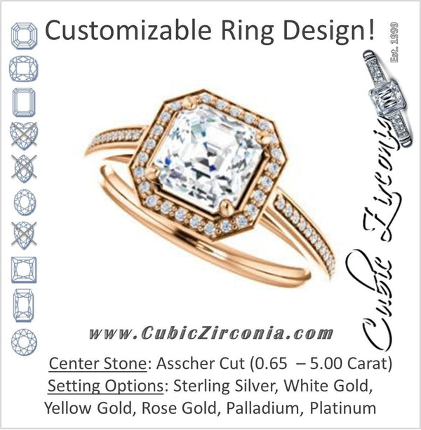 Cubic Zirconia Engagement Ring- The Laila Jean (Customizable Cathedral-set Asscher Cut with Halo and Thin Pavé Band)