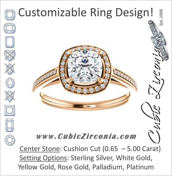 Cubic Zirconia Engagement Ring- The Laila Jean (Customizable Cathedral-set Cushion Cut with Halo and Thin Pavé Band)