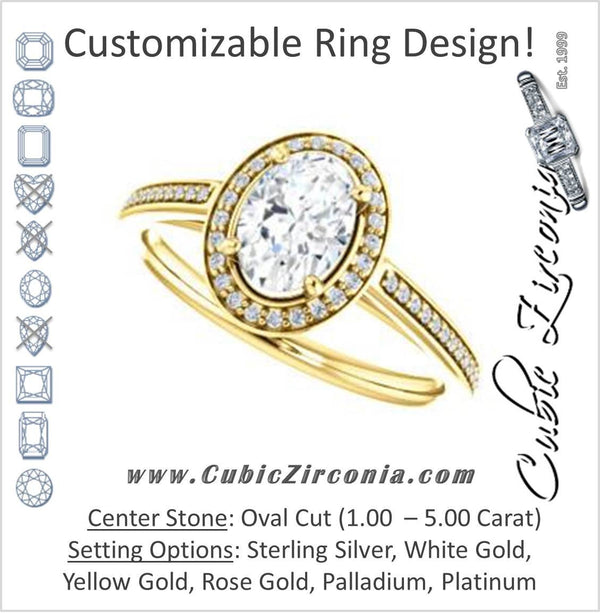 Cubic Zirconia Engagement Ring- The Laila Jean (Customizable Cathedral-set Oval Cut with Halo and Thin Pavé Band)