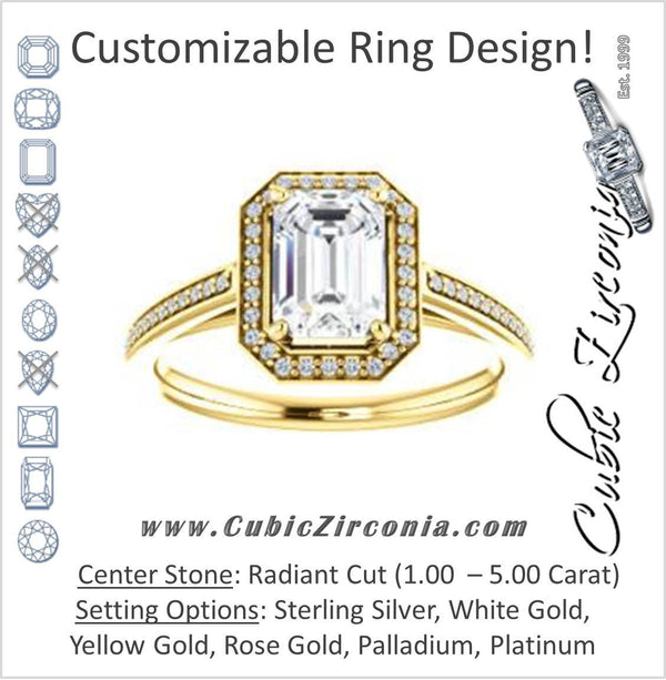 Cubic Zirconia Engagement Ring- The Laila Jean (Customizable Cathedral-set Radiant Cut with Halo and Thin Pavé Band)