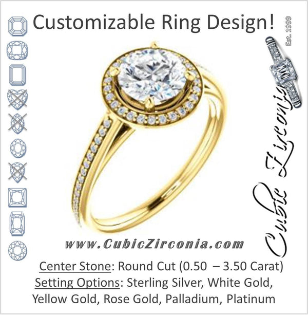 Cubic Zirconia Engagement Ring- The Laila Jean (Customizable Cathedral-set Round Cut with Halo and Thin Pavé Band)
