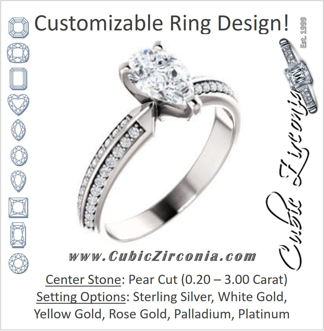 Cubic Zirconia Engagement Ring- The Layla (Customizable Pear Cut Design with Segmented Double-Pavé Band)