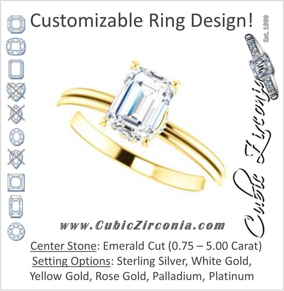 Cubic Zirconia Engagement Ring- The Leslie (Customizable Emerald Cut Setting with Under-Halo Trellis)