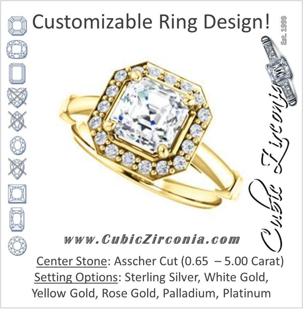 Cubic Zirconia Engagement Ring- The Lianna (Customizable Halo-Style Asscher Cut Design)